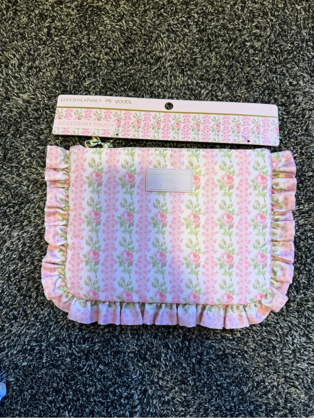 LoveShackFancy Pink and Light Blue Floral Ruffle Pencil Pouches